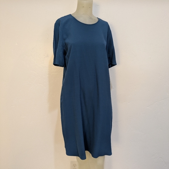 Eileen Fisher Blue crepe Shift Dress - Picture 7 of 10